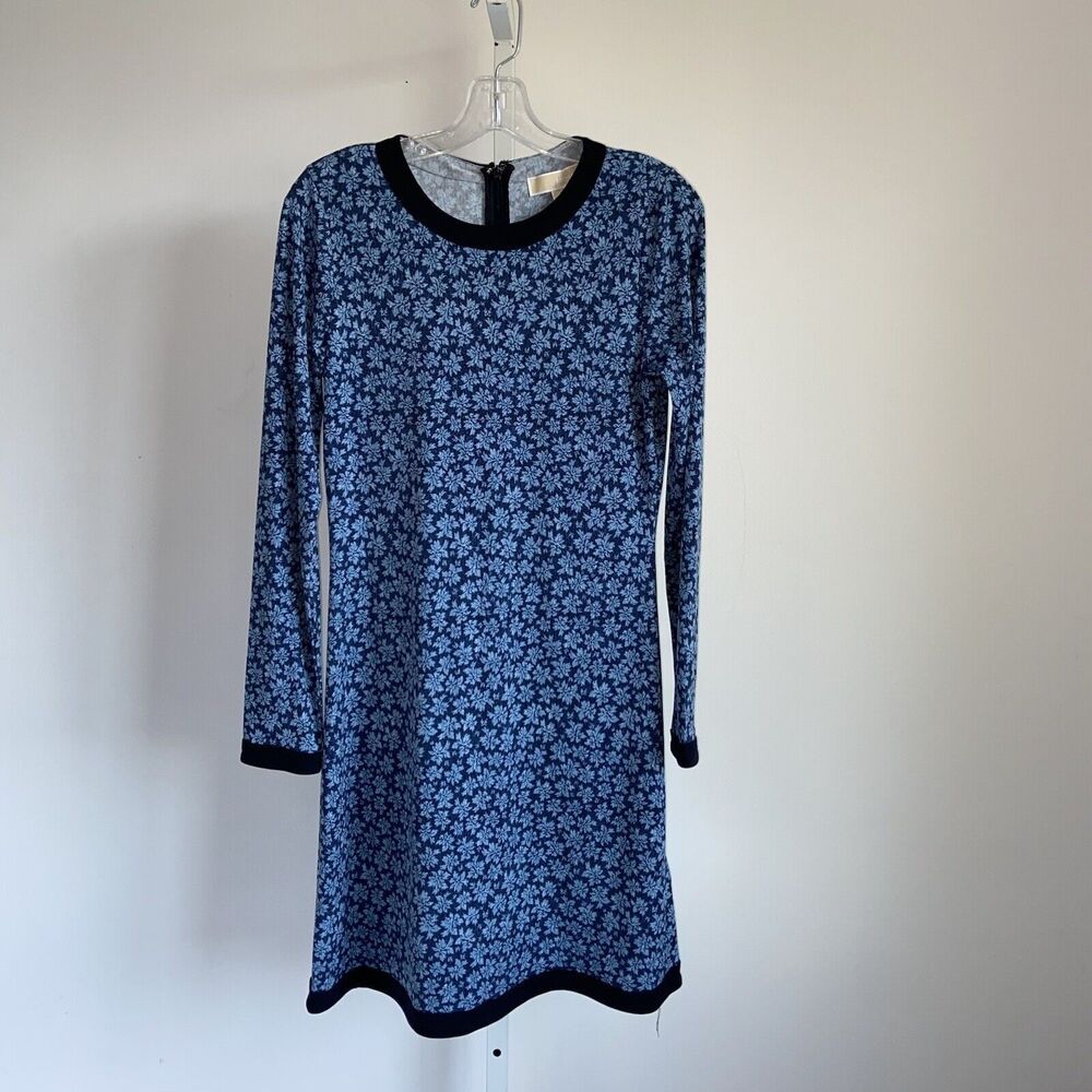 Michael Kors Floral Dress Indigo Blue Size Small Stretch Knit Back Zip